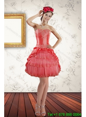 Designer Strapless Quinceanera Dresses with Beading and Pick Ups in Coral Red