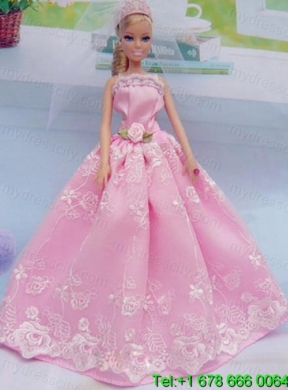 Elegant Pink Gown With Embroidery Made To Fit The Barbie Doll