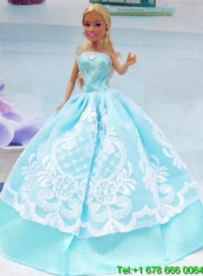 Embroidery Baby Blue For Princess Barbie Doll Dress