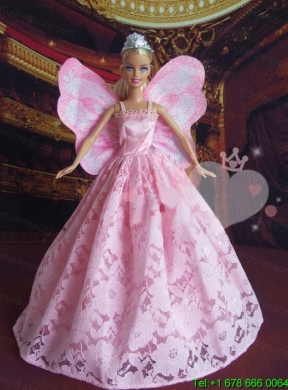 Lovely Princess Handmade Baby Pink Straps Party Clothes Fashion Dress for Noble Barbie