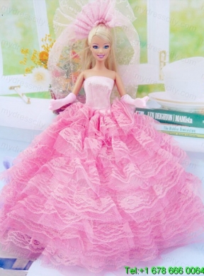 New Fashion Ball Gown Pink Dress Gown for Barbie Doll