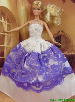 New Fashion Ball Gown White and Purple Dress Gown For Barbie Doll
