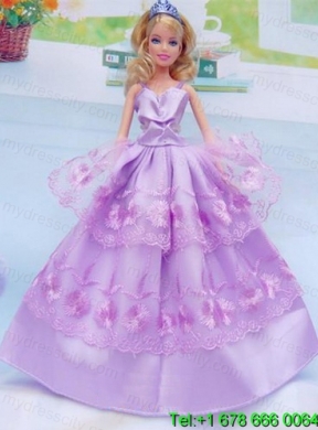 Taffeta and Embroidery For Lilac Barbie Doll Dress