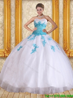 2015 Detachable Beaded Sweetheart Quinceanera Skirts in White and Blue