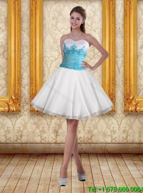 2015 Detachable Beaded Sweetheart Quinceanera Skirts in White and Blue