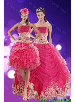 2015 Detachable Hot Pink Quinceanera Dresses with Beading and Lace