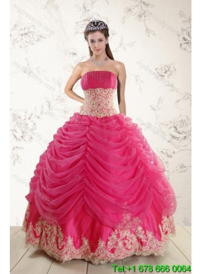 2015 Detachable Hot Pink Quinceanera Dresses with Beading and Lace