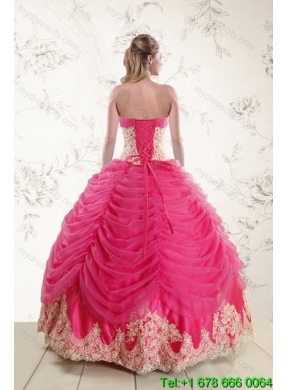 2015 Detachable Hot Pink Quinceanera Dresses with Beading and Lace