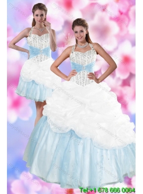 2015 Detachable Multi Color Halter Top Quinceanera Skirts with Pick Ups and Beading