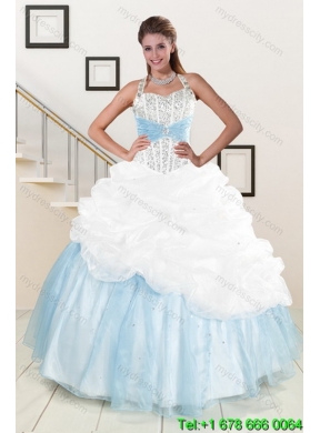 2015 Detachable Multi Color Halter Top Quinceanera Skirts with Pick Ups and Beading