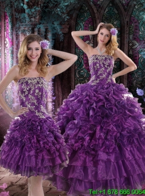 2015 Detachable Purple Quinceanera Skirts with Appliques and Ruffles