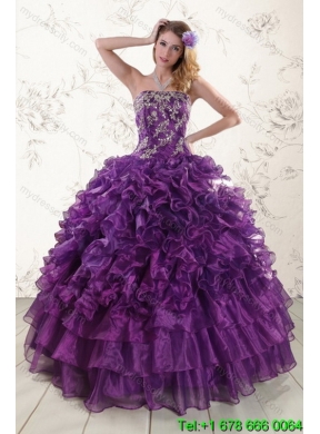 2015 Detachable Purple Quinceanera Skirts with Appliques and Ruffles