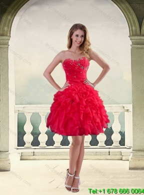 2015 Detachable Red Strapless Quinceanera Skirts with Ruffles and Beading
