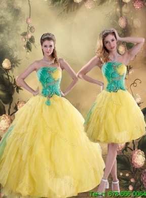 2015 Detachable Ruching Quinceanera Skirts in Yellow and Green