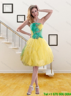 2015 Detachable Ruching Quinceanera Skirts in Yellow and Green