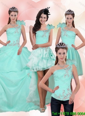 Detachable 2015 Apple Green Quinceanera Skirts with Beading and Appliques