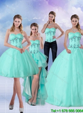 Detachable Apple Green Sweetheart 2015 Quinceanera Skirts with Appliques and Beading