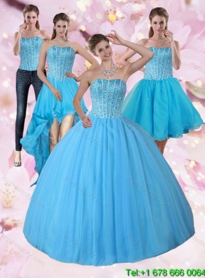 Detachable Baby Blue Strapless 2015 Quinceanera Skirts with Beading