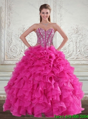 Detachable Hot Pink Sweetheart Quinceanera Skirts with Beading and Ruffles