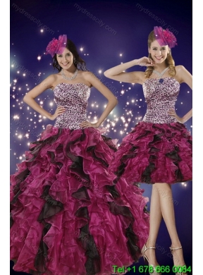 Detachable Multi Color Strapless Quinceanera Skirts with Leopard Print
