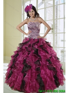 Detachable Multi Color Strapless Quinceanera Skirts with Leopard Print