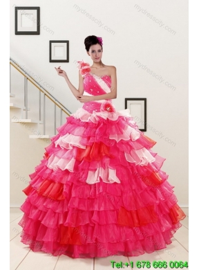 Detachable One Shoulder Ruffled Layers and Beading Multi Color Quinceanera Skirts for 2015