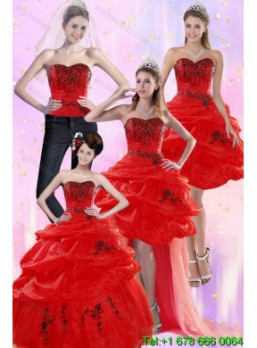 Detachable Red Quinceanera Skirts with Appliques and Pick Ups for 2015
