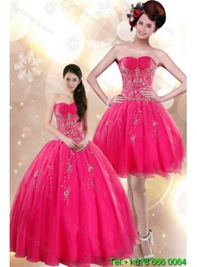 Detachable Strapless Floor Length Quinceanera Skirts with Appliques in Hot Pink