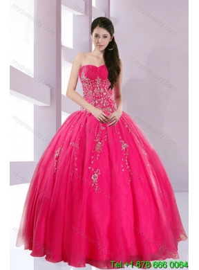 Detachable Strapless Floor Length Quinceanera Skirts with Appliques in Hot Pink