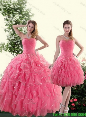 Detachable Strapless Paillette Quinceanera Skirts in Rose Pink for 2015