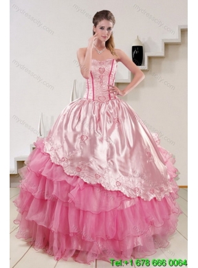 Detachable Strapless Pink 2015 Cute Quinceanera Skirts with Embroidery and Ruffles