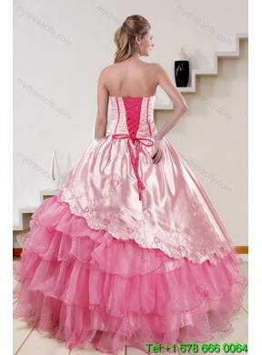 Detachable Strapless Pink 2015 Cute Quinceanera Skirts with Embroidery and Ruffles