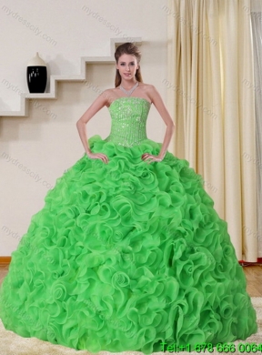 Detachable Strapless Spring Green Quinceanera Skirts with Beading and Ruffles