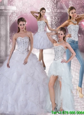Detachable White Sweetheart 2015 Quinceanera Skirts with Ruffles and Beading