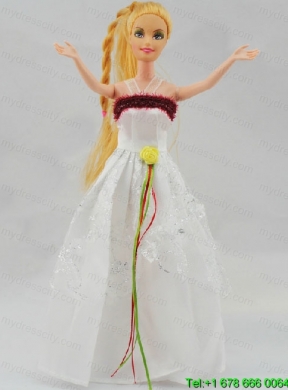 Elegant White Gown With Hand Made Flowers Party Clothes Fashion Dress for Noble Barbie