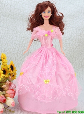 Hand Made Flower Pink Ball Gown Party Clothes Barbie Doll Dress