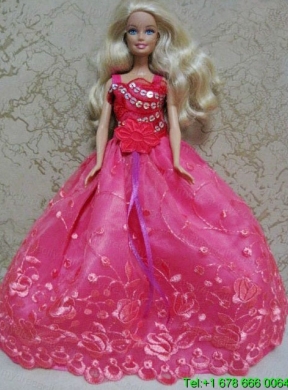 Luxurious Red Ball Gown With Hand Made Flowers and Appliques Party Clothes Fashion Dress for Noble Barbie