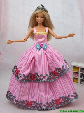 Popular Colorful Dress With Appliques and Bowknot Party Clothes Fashion Dress for Noble Barbie