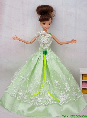 Popular Princess Apple Green Lace and hand Made Flower Party Dress For Barbie Doll