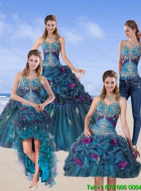 2015 Detachable and  Elegant Multi Color Quinceanera Gown with Hand Made Flower and Pick Ups
