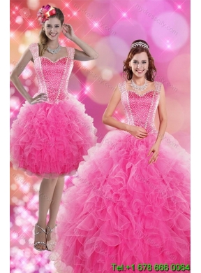 2015 Detachable Hot Pink Quinceanera Skirts with Beading and Ruffles