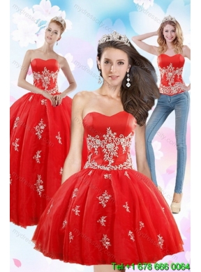 2015 Detachable Strapless Red Quinceanera Skirts With Appliques