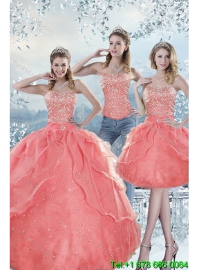 2015 Detachable Watermelon Quinceanera Skirts with Beading