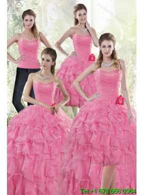 2015 Elegant Baby Pink Quince Dresses with Beading and Ruffles