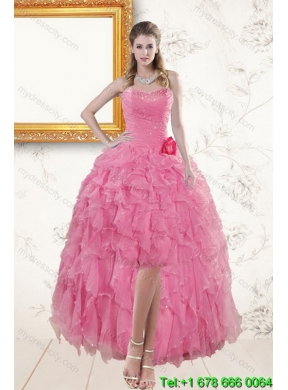 2015 Elegant Baby Pink Quince Dresses with Beading and Ruffles