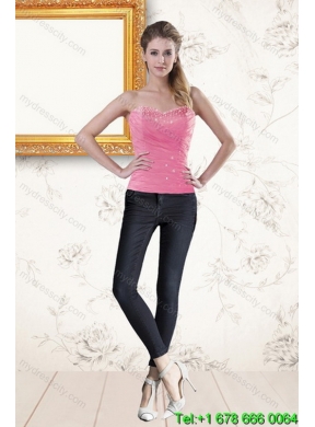 2015 Elegant Baby Pink Quince Dresses with Beading and Ruffles