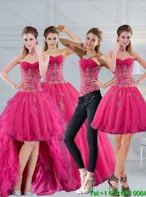 2015 Elegant Hot Pink Sweetheart Quinceanera Dress with Appliques and Beading