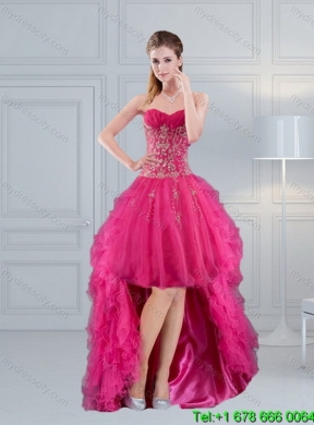 2015 Elegant Hot Pink Sweetheart Quinceanera Dress with Appliques and Beading