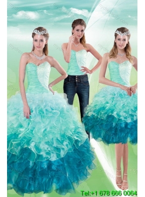 2015 Elegant Multi Color Sweetheart Quince Dresses with Beading and Ruffles