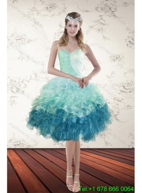 2015 Elegant Multi Color Sweetheart Quince Dresses with Beading and Ruffles